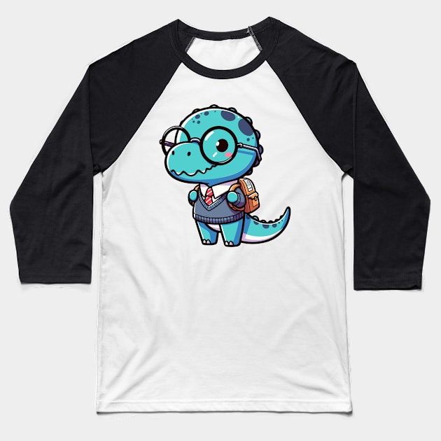 Kawaii Tyarannosaurus Go To School Baseball T-Shirt by TomFrontierArt